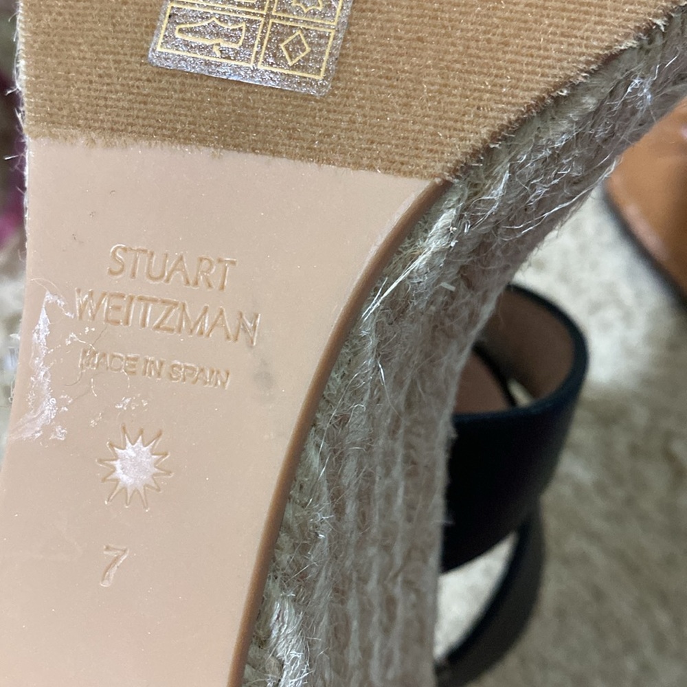 Stuart Weitzman brand NEW strappy straw wedges black sandals size 7 - Picture 10 of 11